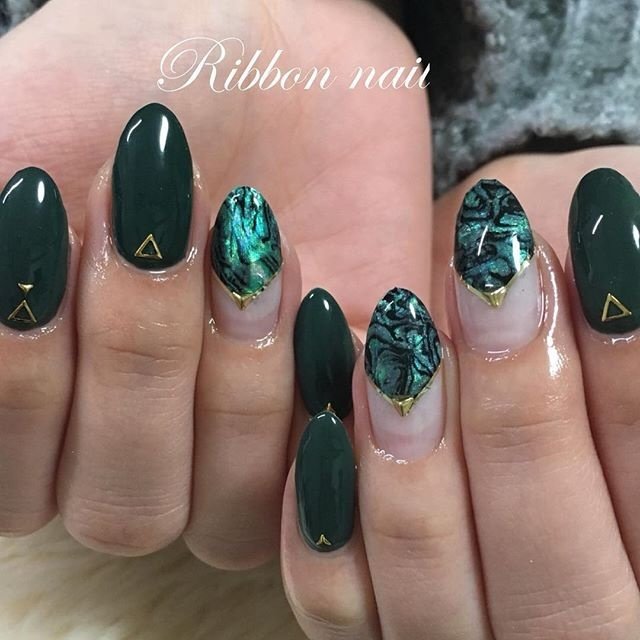 ハンド シェル グリーン Ribbon Nail リボンネイル のネイルデザイン No ネイルブック