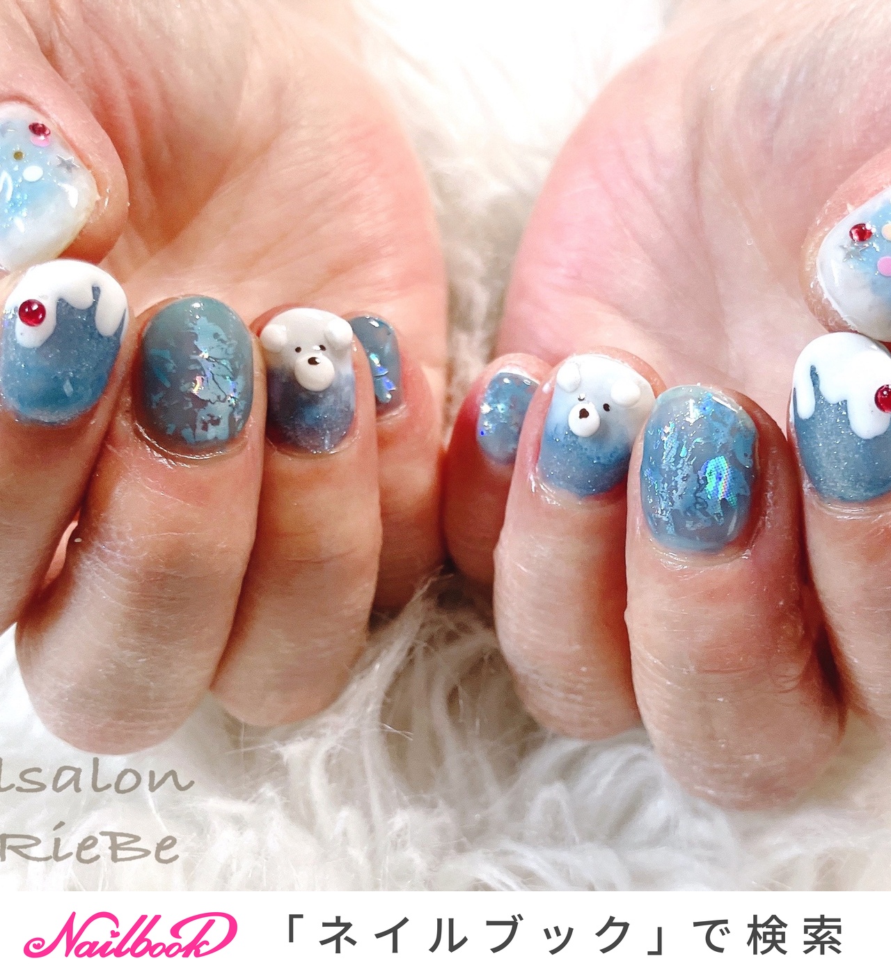 ブルー(青)/さくらんぼネイルのネイルデザイン｜ネイルブック