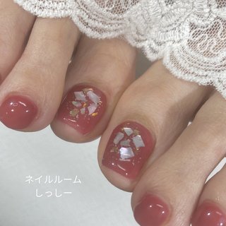 095【チップ・サイズ変更】【6点】マゼンタマグネット シェル 貝殻ネイル シェル(貝殻)/＃赤のネイルデザイン｜ネイルブック
