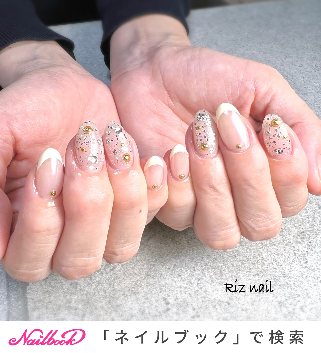 オーダーネイルチップ No.113 べっ甲 爪先キラキラフレンチ 夏/フレンチ/ラメのネイルデザイン｜ネイルブック