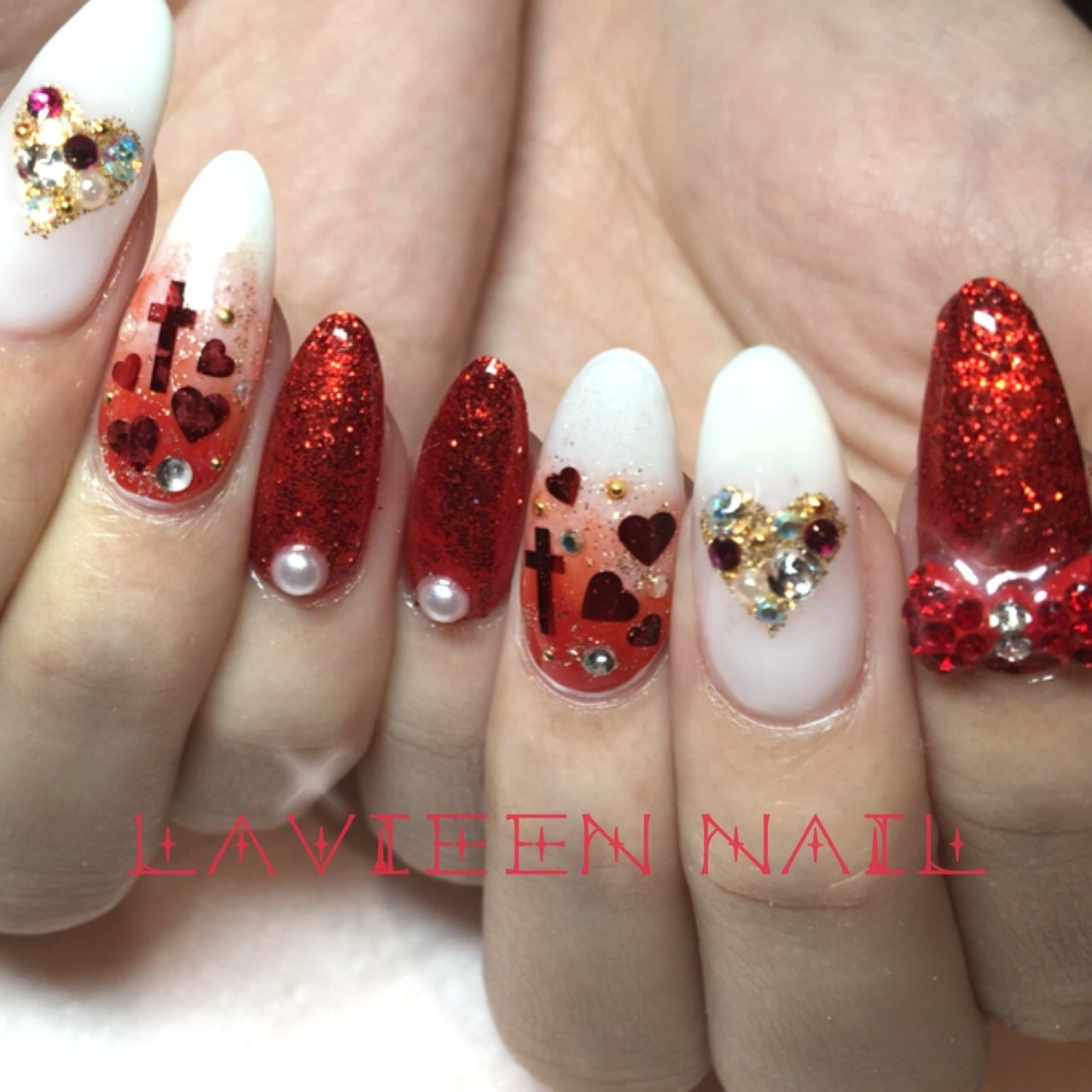 ハンド グラデーション ラメ パール ハート Lavieennailのネイルデザイン No 2877062 ネイルブック