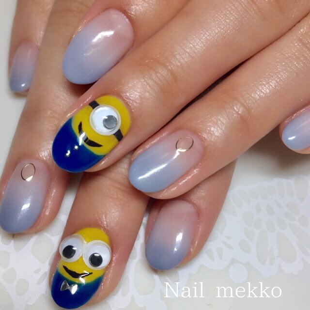 グラデーション キャラクター イエロー ブルー グレー Nail Mekkoのネイルデザイン No ネイルブック