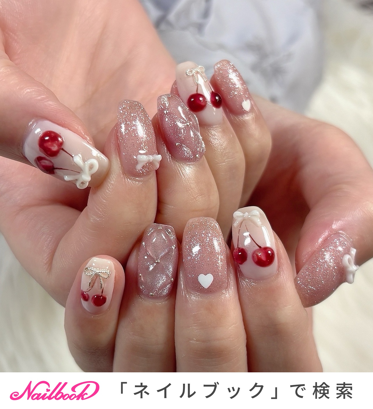 キルティング赤のネイルデザイン｜ネイルブック
