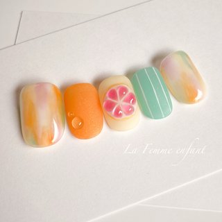 ニュアンス/オレンジ/7月ネイルのネイルデザイン｜ネイルブック