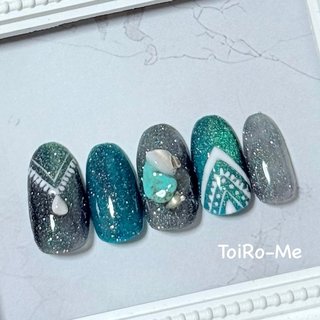 グリーン/ターコイズのネイルデザイン｜ネイルブック