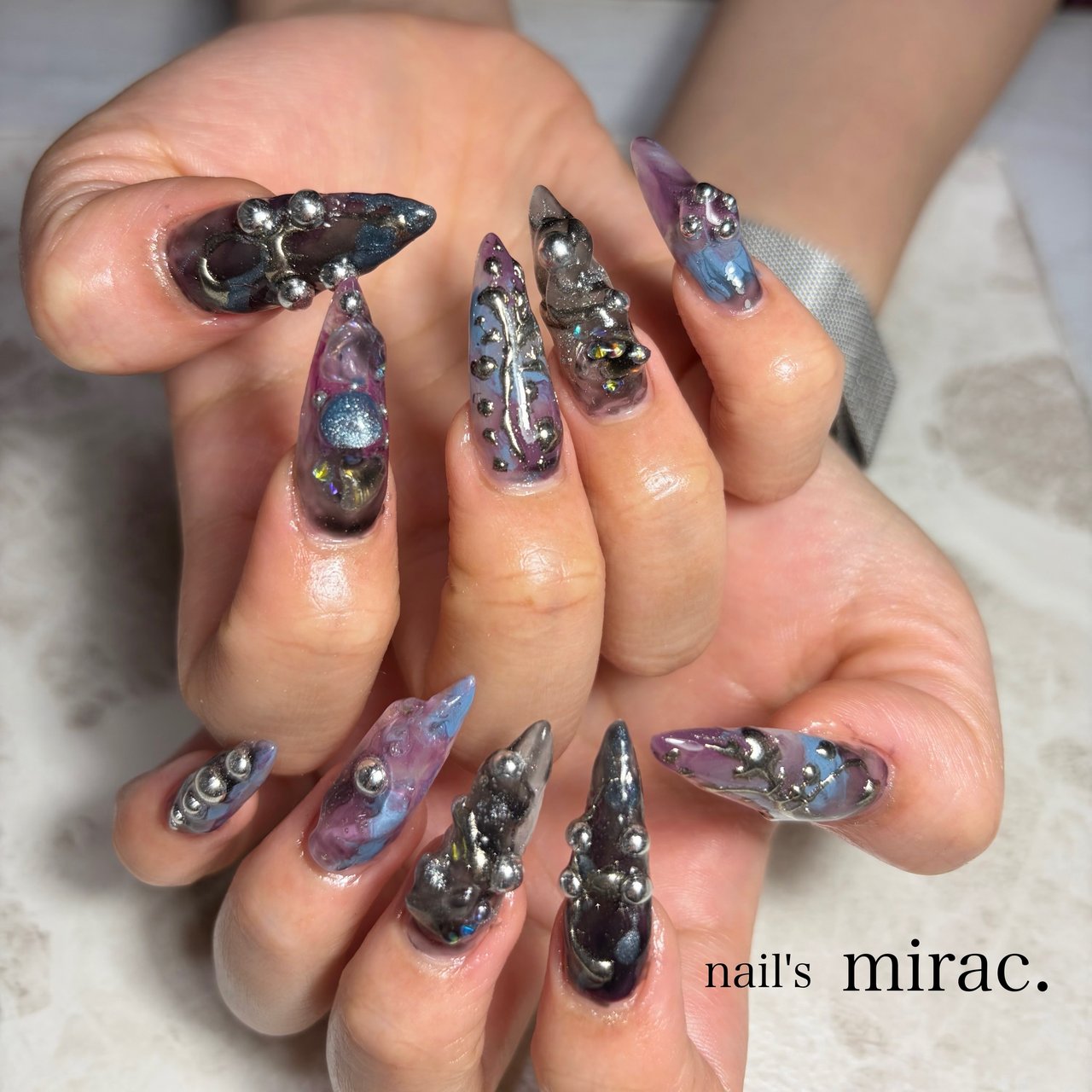 ハンド/ロング/シルバー/アースカラー/スモーキー - nail'smirac.☆林
