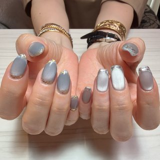 グレー/ガラスフレンチネイルのネイルデザイン｜ネイルブック