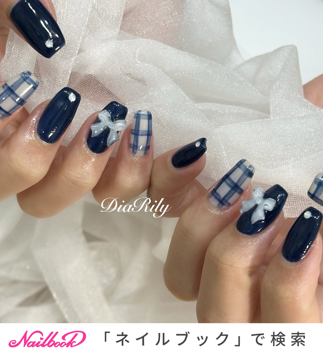 ネイビー/ワンホンネイルのネイルデザイン｜ネイルブック