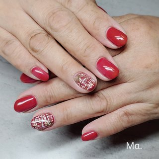 エバーネイル Tweed Red(ツイードレッド) ツイード/レッド/＃赤のネイルデザイン｜ネイルブック