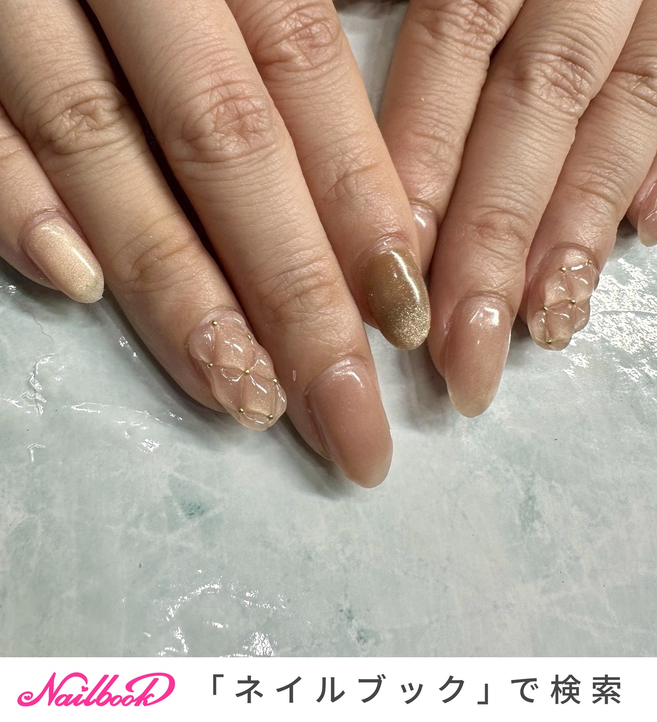 キルティング/グレージュ/マグネットネイルのネイルデザイン｜ネイルブック