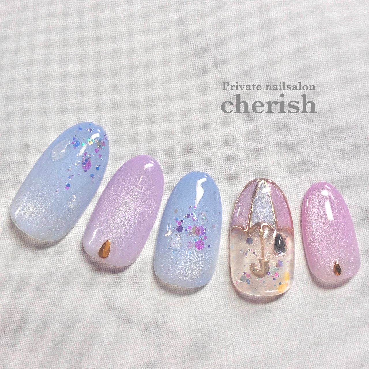 夏/ラメ/水滴/マグネット/水色 - cherish_eriのネイルデザイン[No