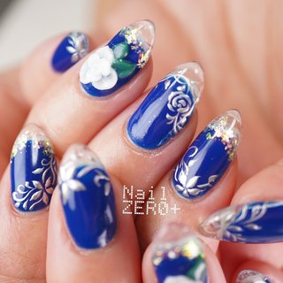 ネイルチップ　クリアフレンチ　ホロフラワー　マグネットネイル　春ネイル　夏ネイル フラワー/#クリアフレンチのネイルデザイン｜ネイルブック
