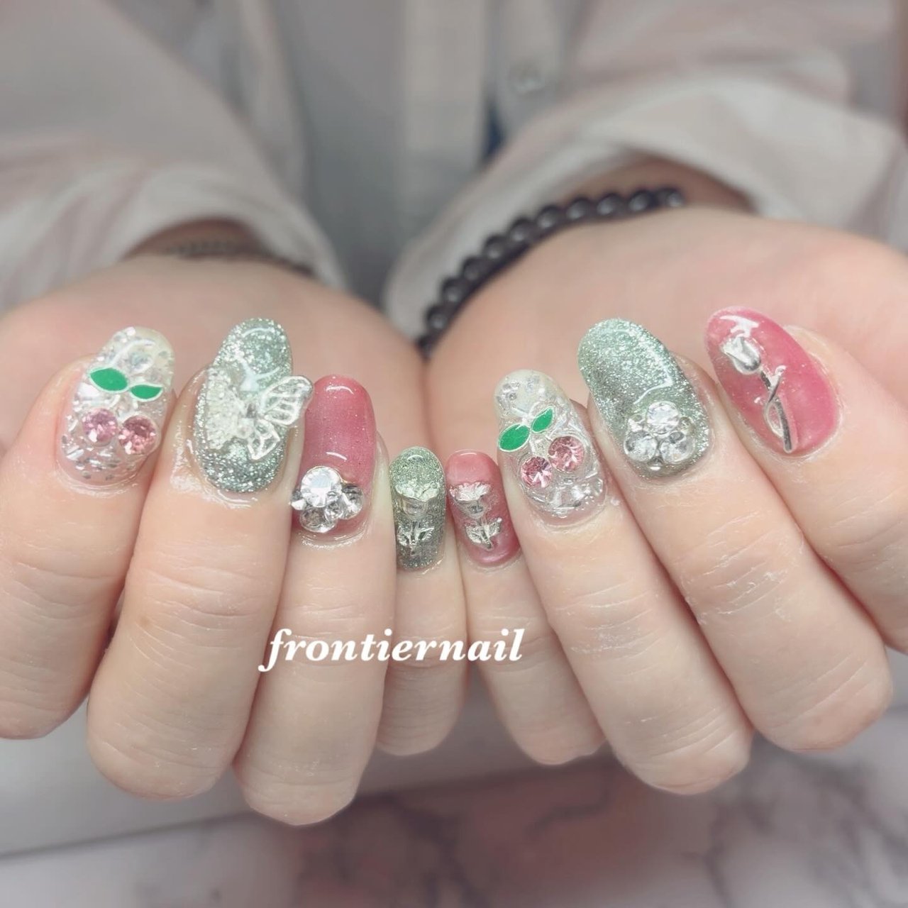 蝶々/フラッシュ/マグネット/ピンク/ジェルネイル - frontiernail