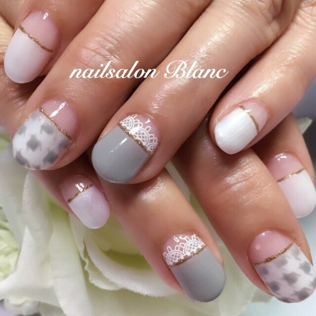 ハンド 千鳥柄 グレー ジェル お客様 Nailsalonblanc ネイルサロンブラン のネイルデザイン No ネイルブック