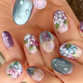ブルー(青)/傘ネイルのネイルデザイン｜ネイルブック