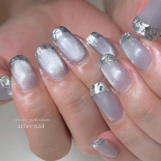 ブルー(青)/ガラスフレンチネイルのネイルデザイン｜ネイルブック