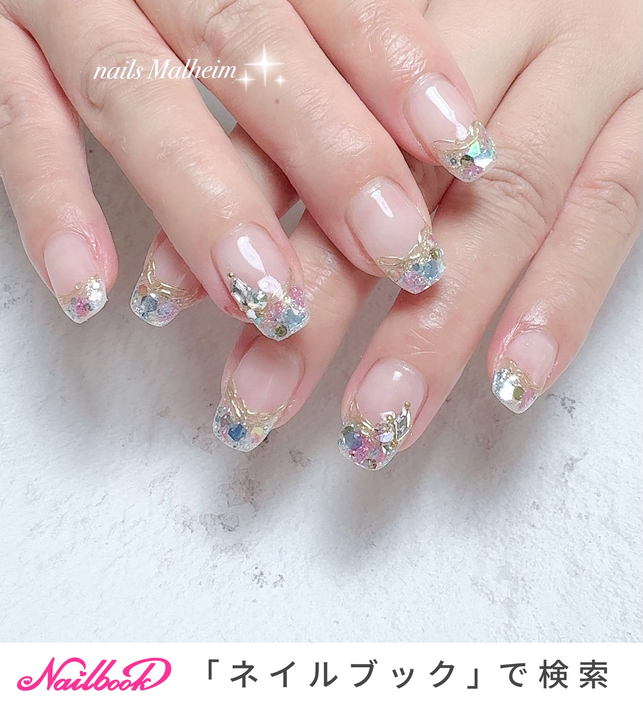 キラキラフレンチネイルのネイルデザイン｜ネイルブック