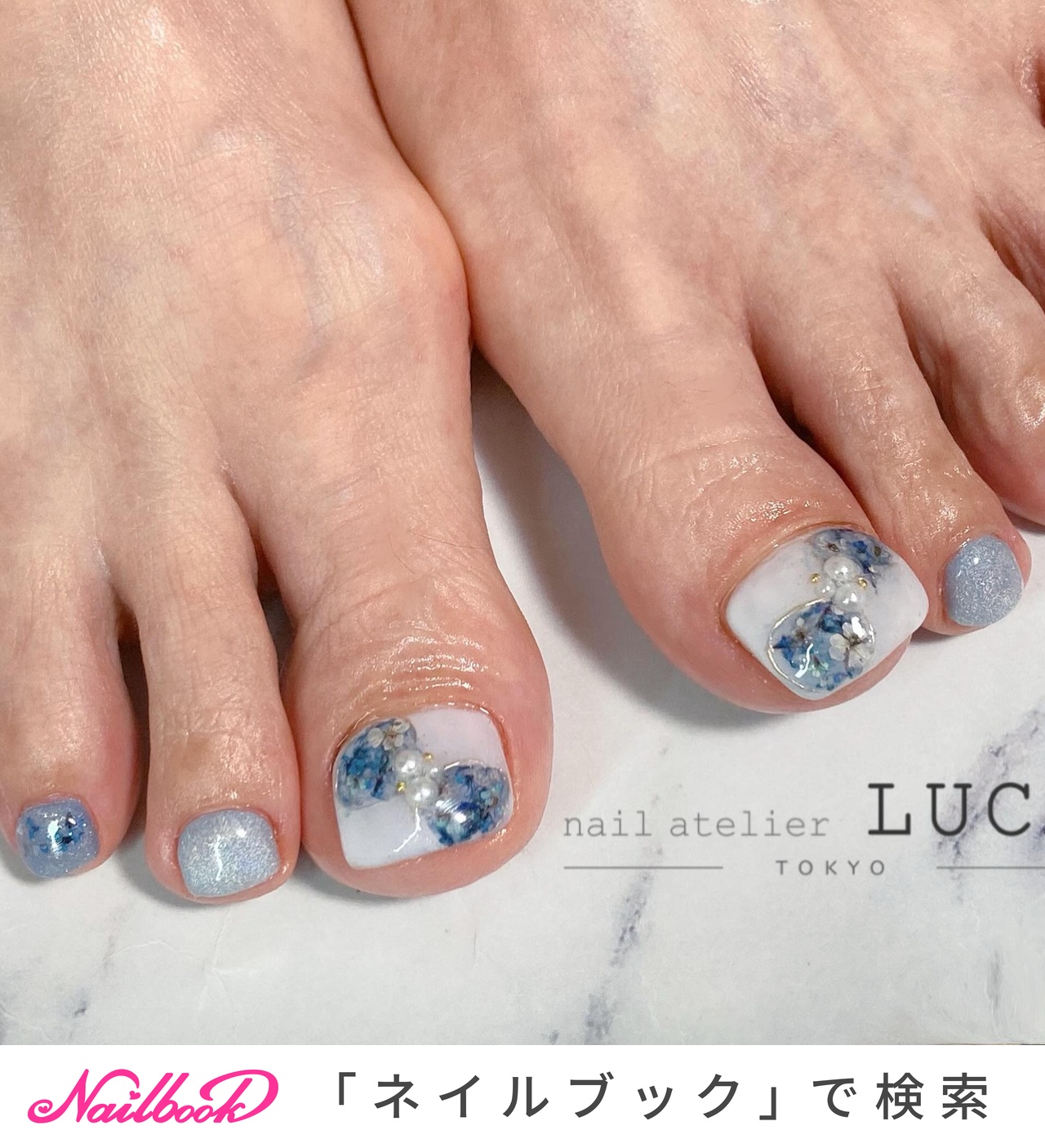 【オーダー制】 ネイルチップ　フットネイル　フット　マグネットネイル　シェル　花 フット/マグネット/押し花のネイルデザイン｜ネイルブック