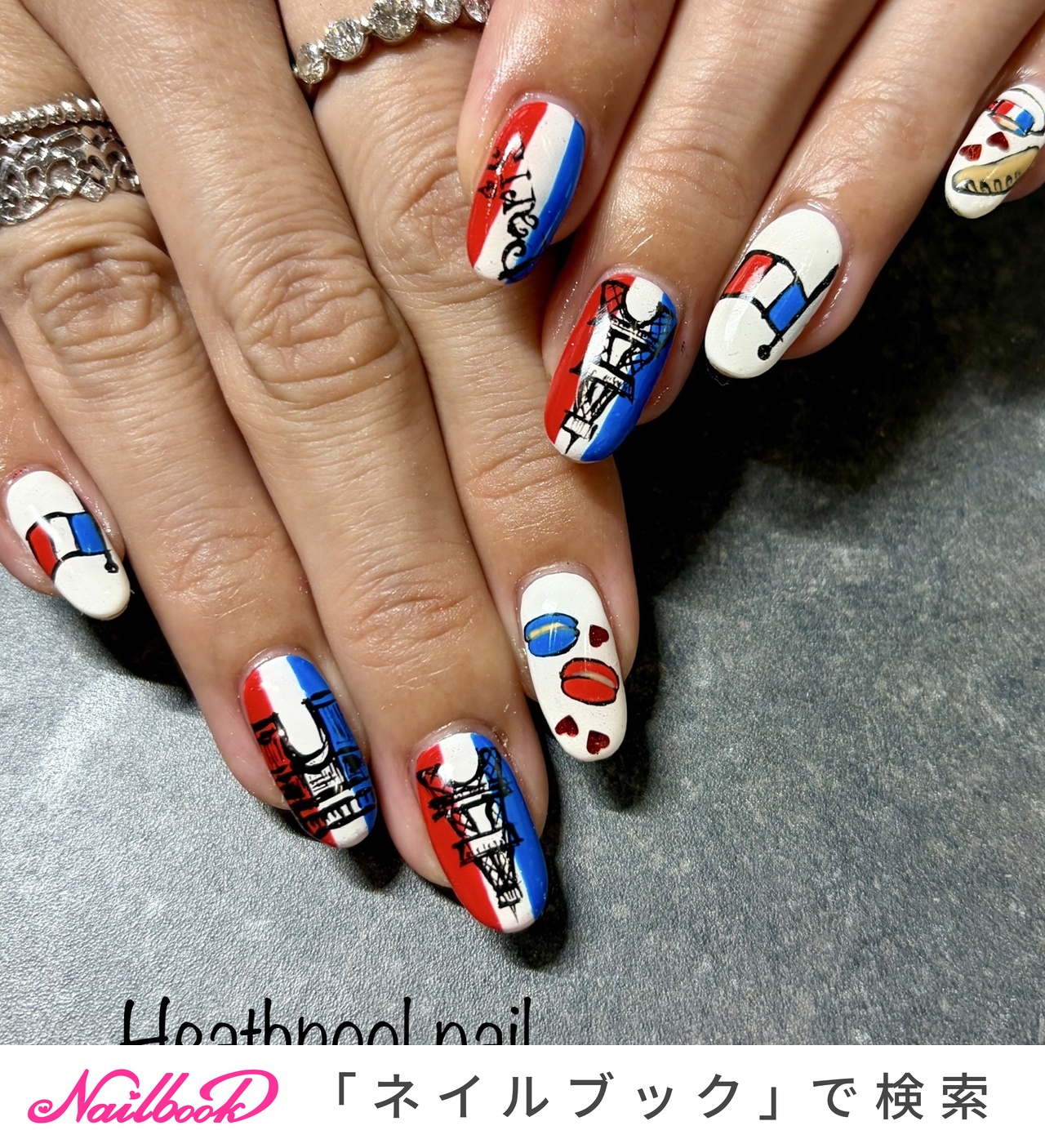 ハンド/ホワイト/レッド/ブルー/ジェルネイル - heathpoolnailのネイル
