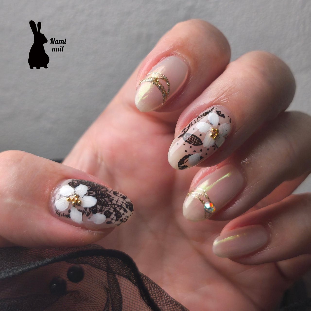 ハンド/フラワー/オーロラ/レース/ホワイト - うる☆Nami nailのネイル