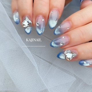 09))マグネットネイル ネイルチップ フレンチガーリー ハート ブルーネイル ハート/ブルー/マグネットネイルのネイルデザイン｜ネイルブック