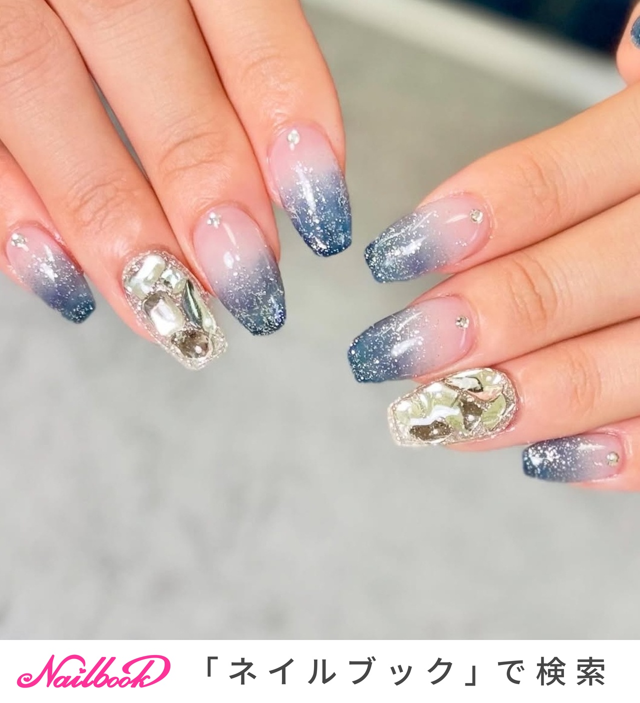 ネイルチップ 個性派 うねうね シルバー ニュアンス マーブル #6 ブルー/シルバー/#うねうねネイルのネイルデザイン｜ネイルブック