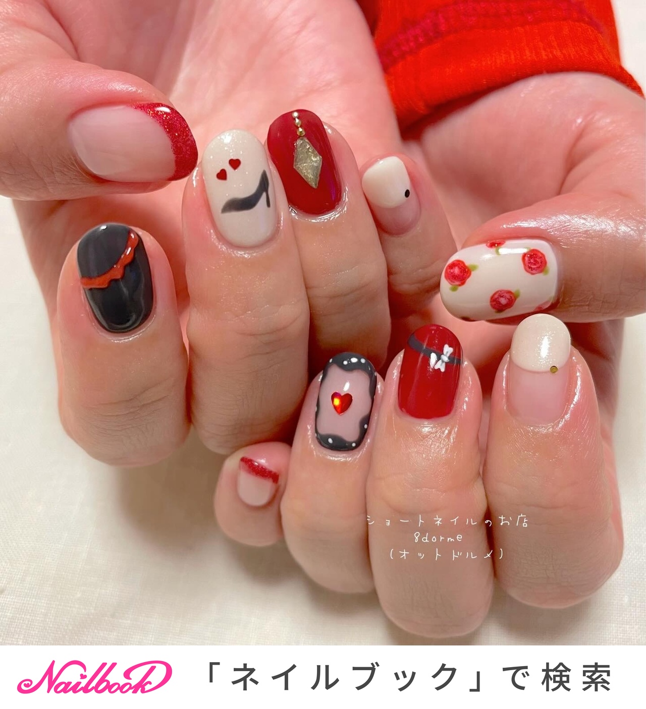 【sample】オーダーネイルチップ 推し活 付け爪 つけ爪 赤 キラキラ 薔薇 sample】オーダーネイルチップ 推し活 付け爪 つけ爪 赤 キラキラ 薔薇