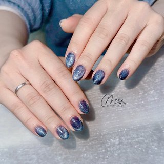 ネイビー/マグネットフレンチのネイルデザイン｜ネイルブック