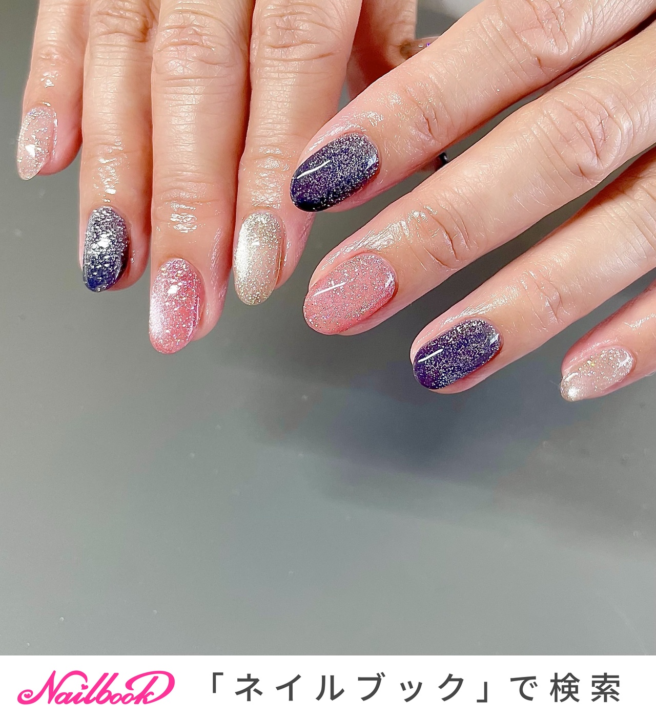 ピンク/ネイビーのネイルデザイン｜ネイルブック