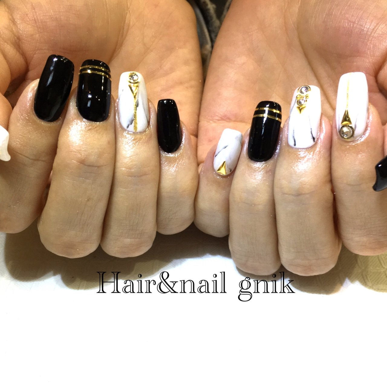 オールシーズン ハンド 大理石 ロング ホワイト Hair Nail Gnikのネイルデザイン No ネイルブック