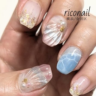 マーメイドネイル(マーメイド/人魚の鱗)/#水面ネイルのネイルデザイン 