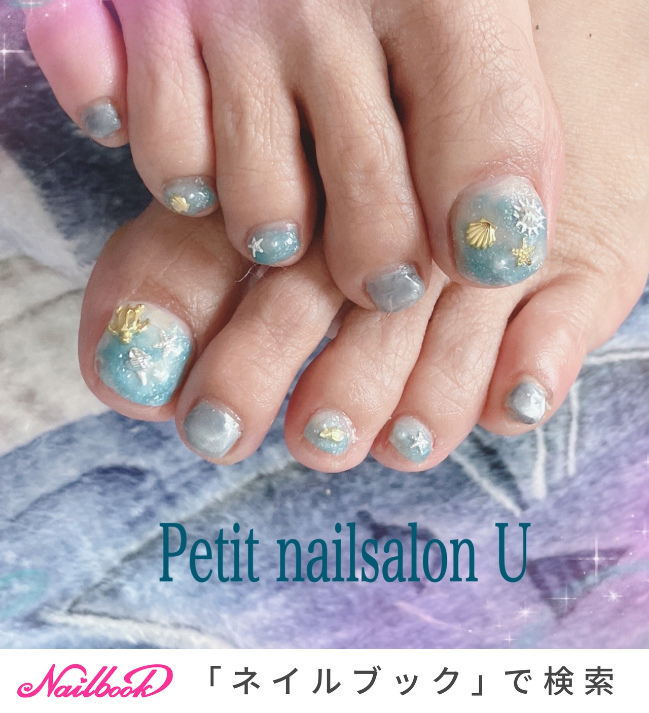 【オーダー制】 ネイルチップ　フットネイル　フット　マグネットネイル　シェル　花 フット/マグネットのネイルデザイン｜ネイルブック