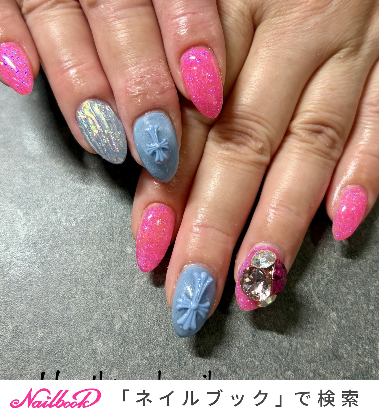 ハンド/ビジュー/ラメ/オーロラ/ぷっくり - heathpoolnailのネイル