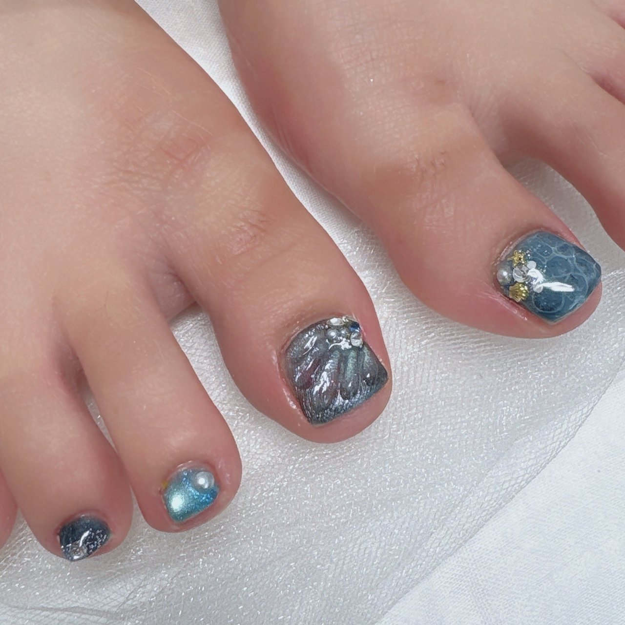 夏/フット/マーメイド/ミディアム/水色 - mai nail broomのネイル