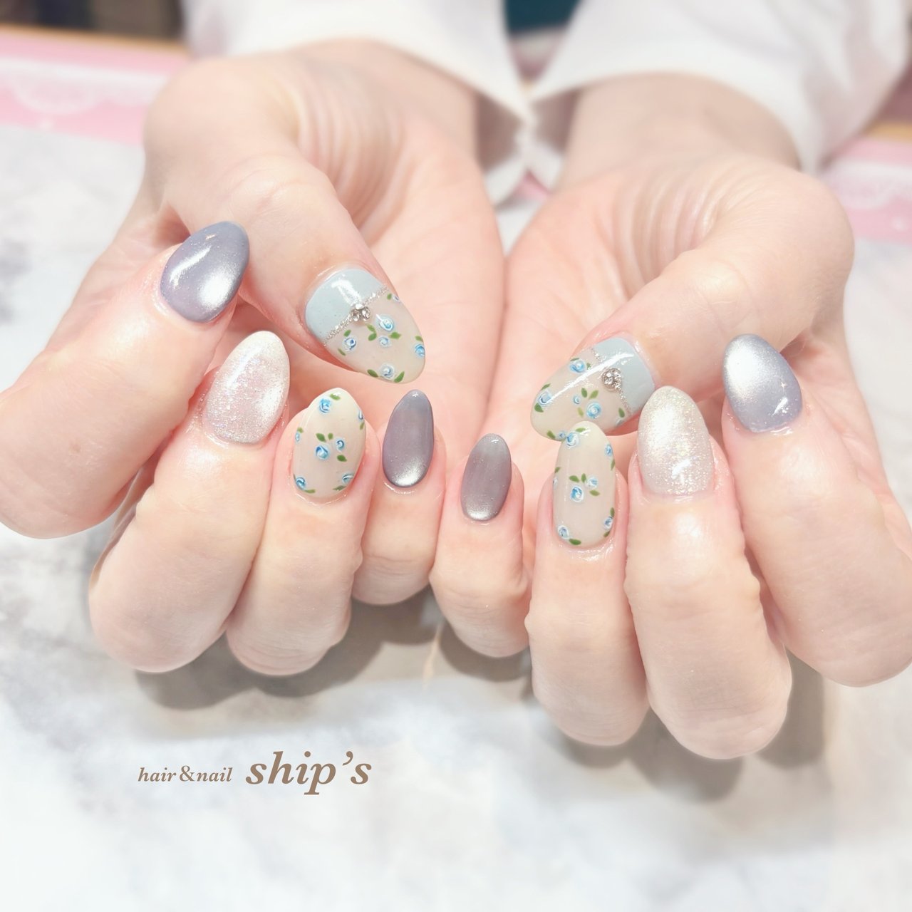 春/夏/ハンド/フラワー/マグネット - ship's♡のネイルデザイン[No