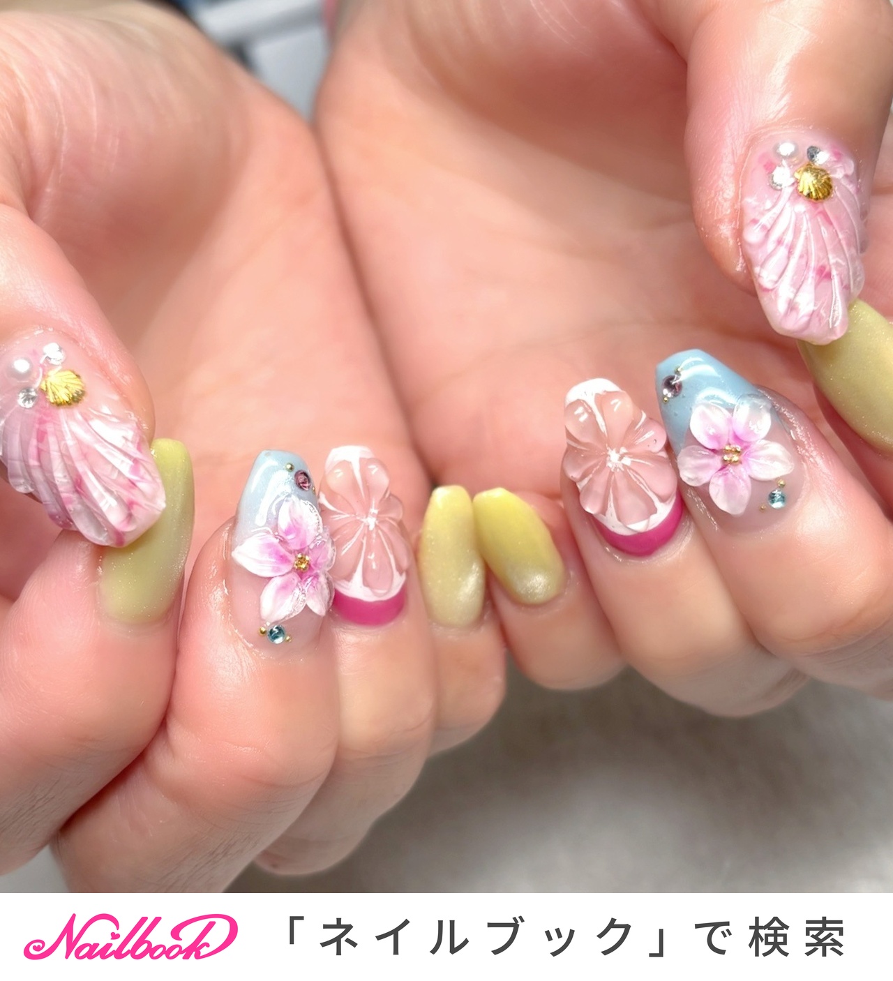 ぷっくりフラワーのネイルデザイン｜ネイルブック