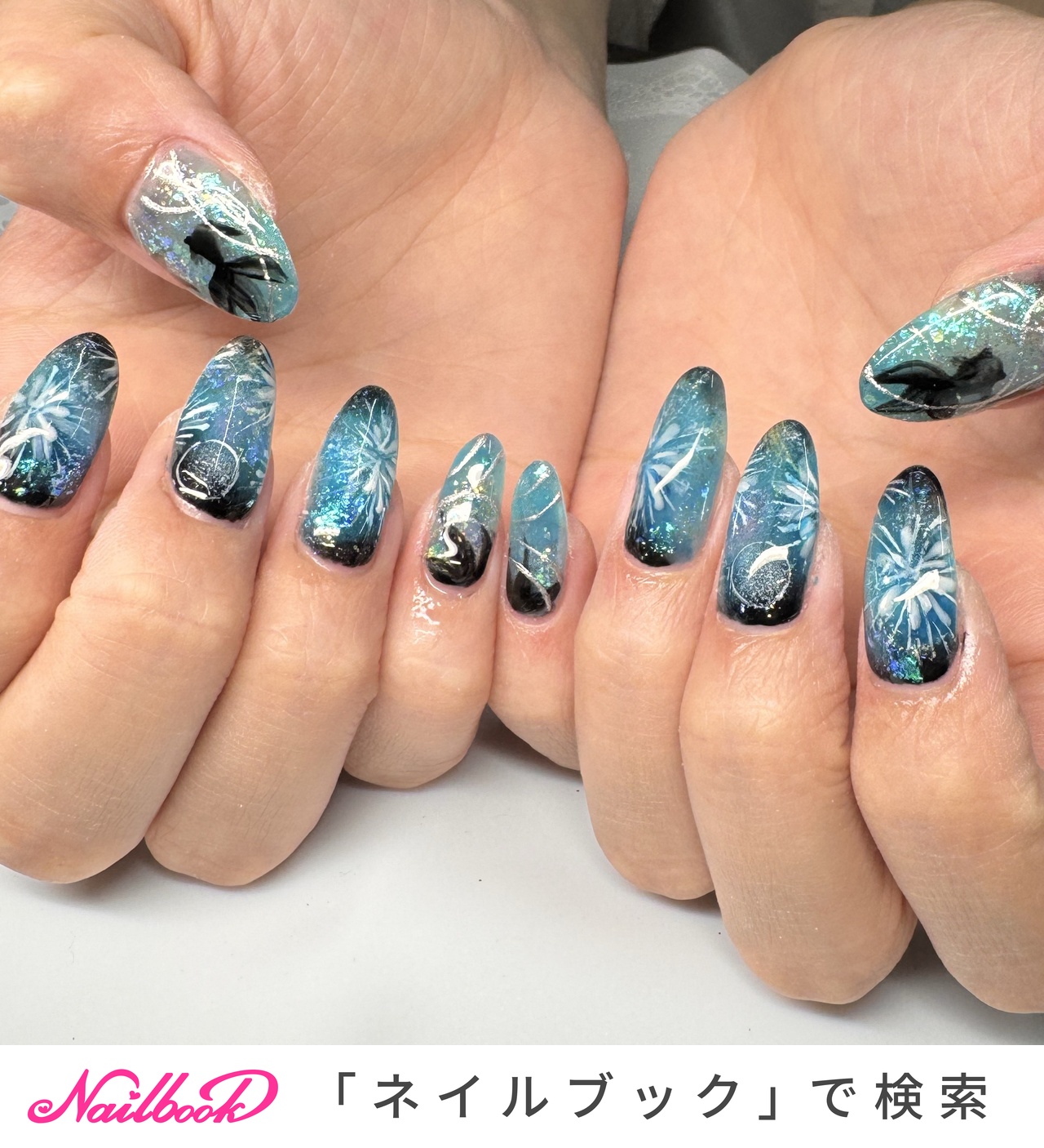 ターコイズ/ブラックのネイルデザイン｜ネイルブック