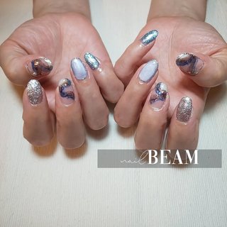 ニュアンス/ブルー/シルバーのネイルデザイン｜ネイルブック