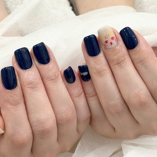ネイビー/ワンホンネイルのネイルデザイン｜ネイルブック