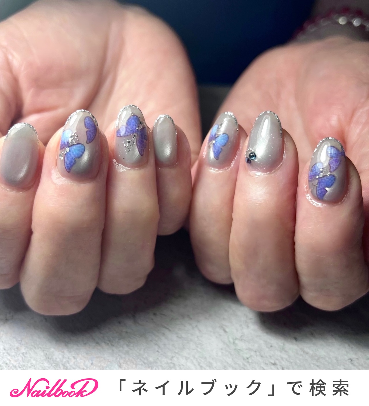 蝶々/シルバー/#マグネットネイルのネイルデザイン｜ネイルブック