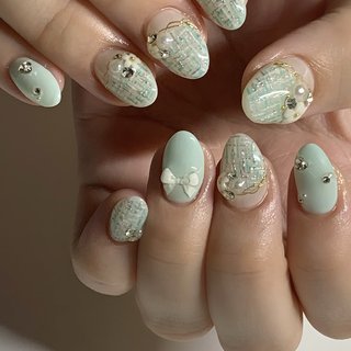 ネイルアート筆 ミントグリーン ゴールドキャップ ゴールド(金)/ミントグリーンのネイルデザイン｜ネイルブック