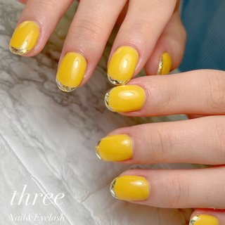イエロー(黄)/ガラスフレンチのネイルデザイン｜ネイルブック