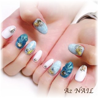 マーメイドネイル(マーメイド/人魚の鱗)/#水面ネイルのネイルデザイン 