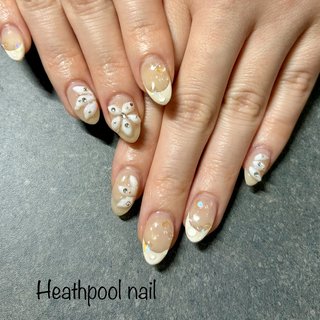 ハンド/フレンチ/ビジュー/ラメ/ピンク - heathpoolnailのネイル