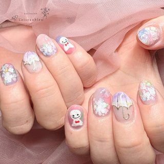 ネイルチップ紫陽花梅雨3Dてるてる坊主ニュアンスオーロラ985 紫陽花のネイルデザイン｜ネイルブック