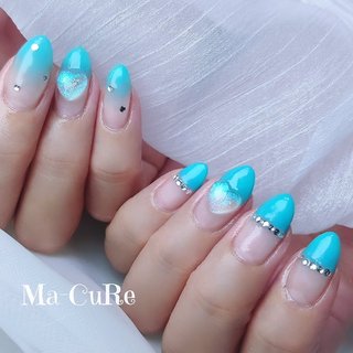 フレンチ/ハート/ブルーのネイルデザイン｜ネイルブック