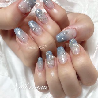 ブルー(青)/ワンホンネイルのネイルデザイン｜ネイルブック