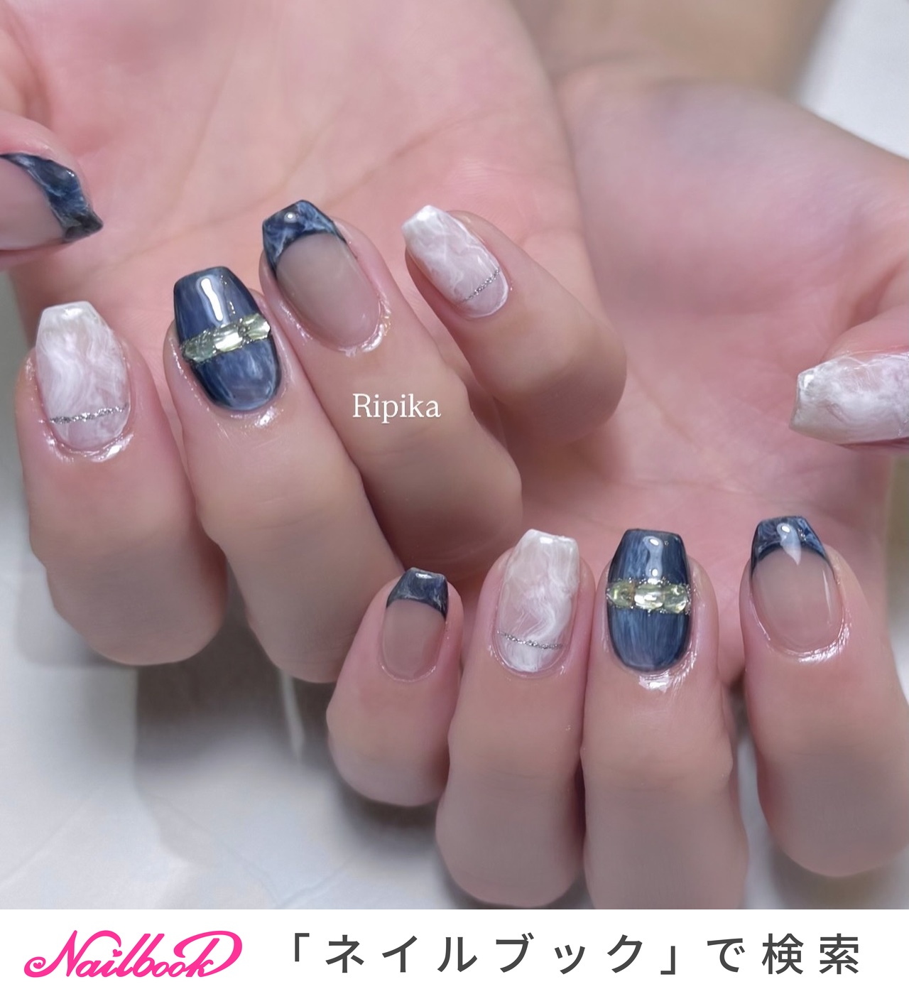 ネイルチップ フレンチ 薔薇 ピクシー ネイビー ネイルチップ フレンチ