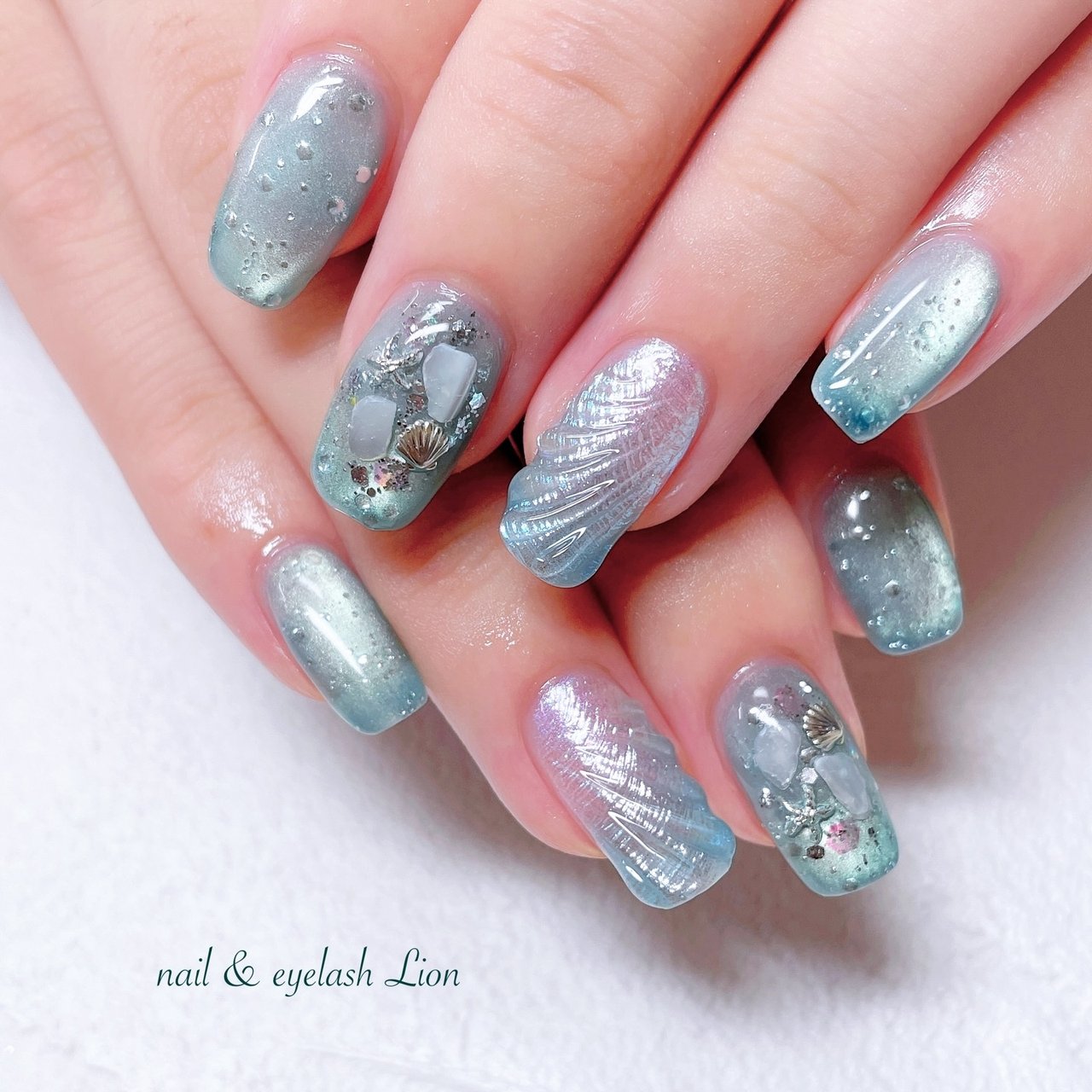夏/ハンド/シェル/マグネット/ミディアム - lionnail_yoshinoのネイル