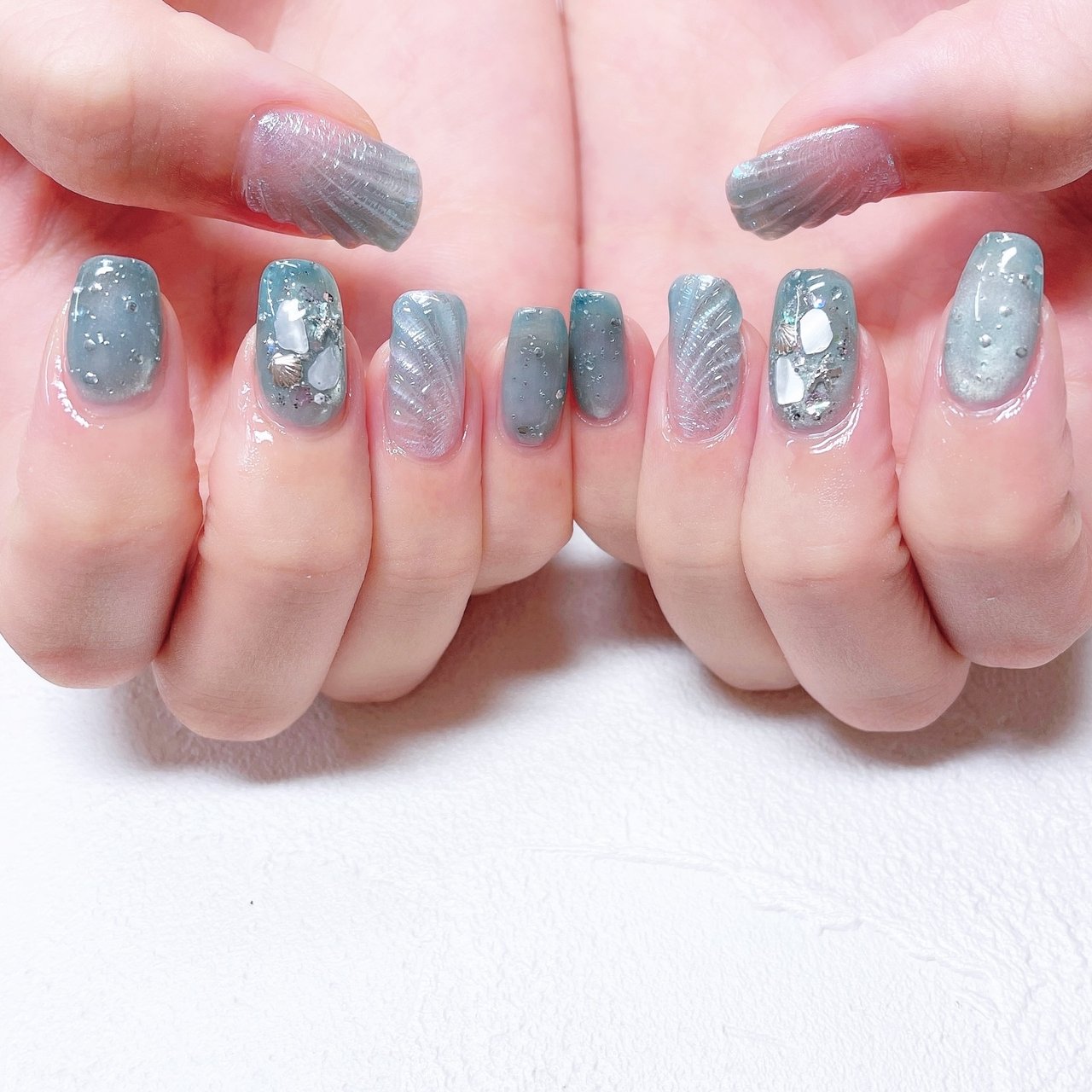 夏/ハンド/シェル/マグネット/ミディアム - lionnail_yoshinoのネイル